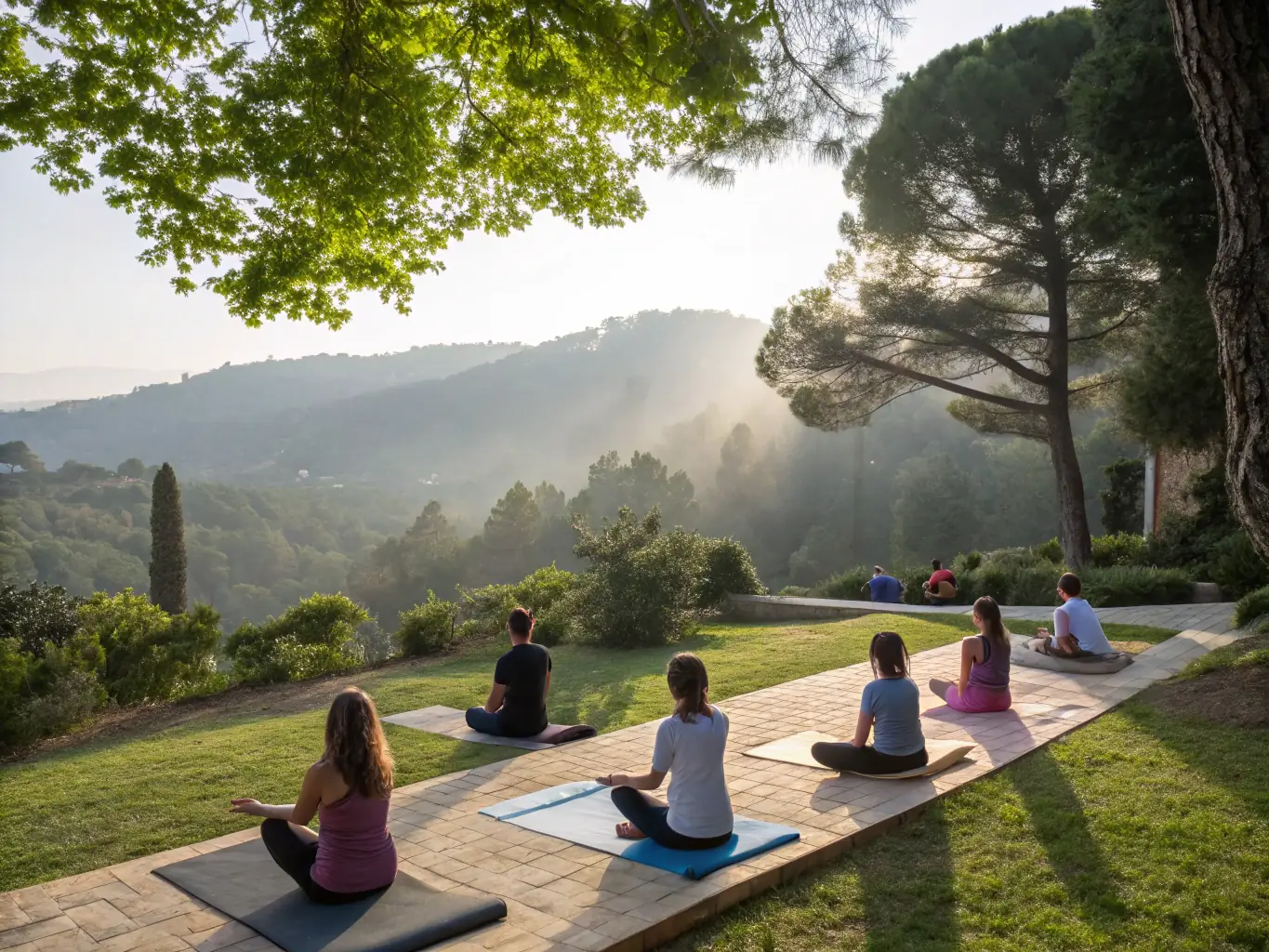 An inspiring image of students participating in a fitness class outdoors on a sunny day, promoting health and wellness.